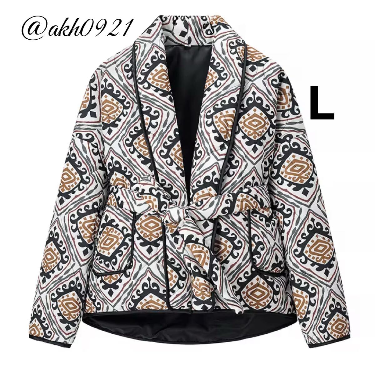 新品未使用★2025 A/W 秋新作★vintage ヴィンテージ レトロ 柄 ダウンジャケット コート アウター Lサイズ レディース★ZARA 好きな方に拍卖