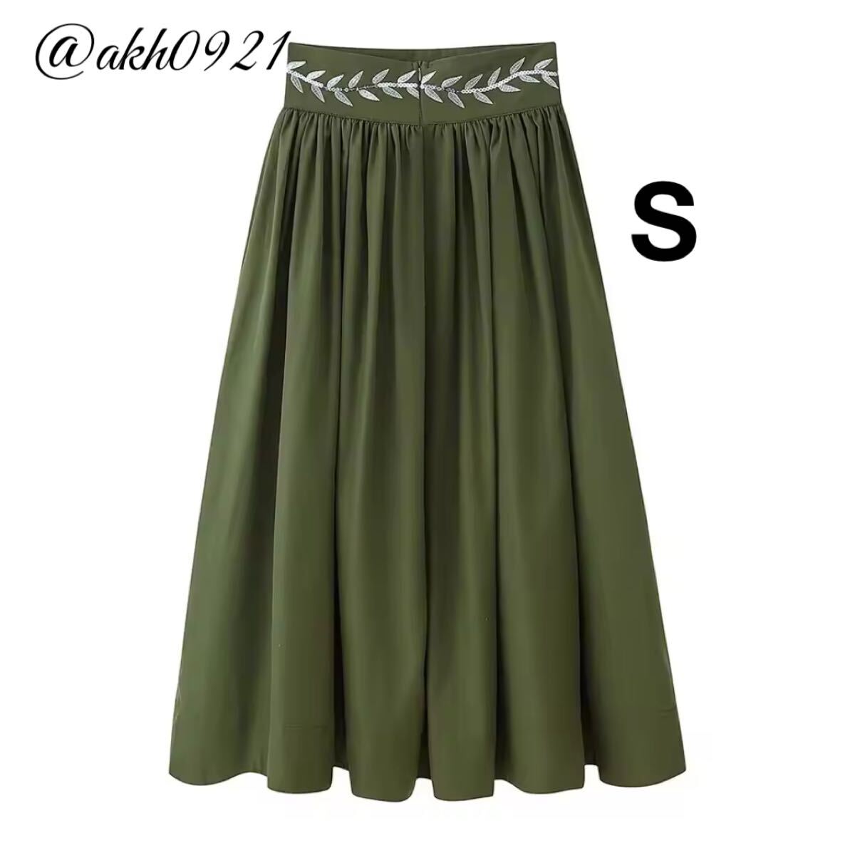新品★秋新作★vintage ヴィンテージ レトロ カーキ ウエスト 刺繍 ロング フレアスカート ボトムス Sサイズ レディース★ZARA 好きな方に拍卖