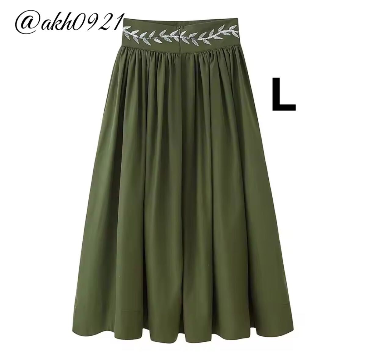 新品★秋新作★vintage ヴィンテージ レトロ カーキ ウエスト 刺繍 ロング フレアスカート ボトムス Lサイズ レディース★ZARA 好きな方に拍卖