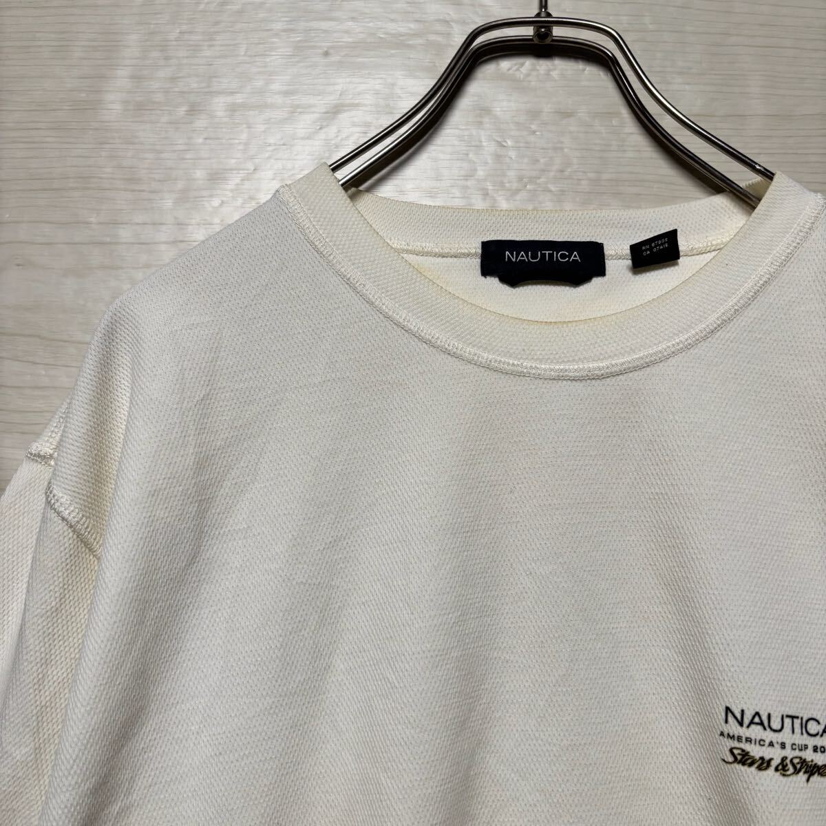 NAUTICA ノーティカ ロンT 長袖Tシャツ 長袖カットソー 速乾性 袖デザイン サイズL ホワイト 白 ポリエステル メンズ トップス (29)拍卖