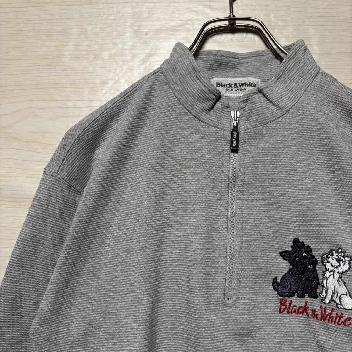 BLACK&WHITE ブラックアンドホワイト ロンT 長袖Tシャツ 長袖カットソー ハーフジップ サイズS グレー レディース トップス (29)拍卖