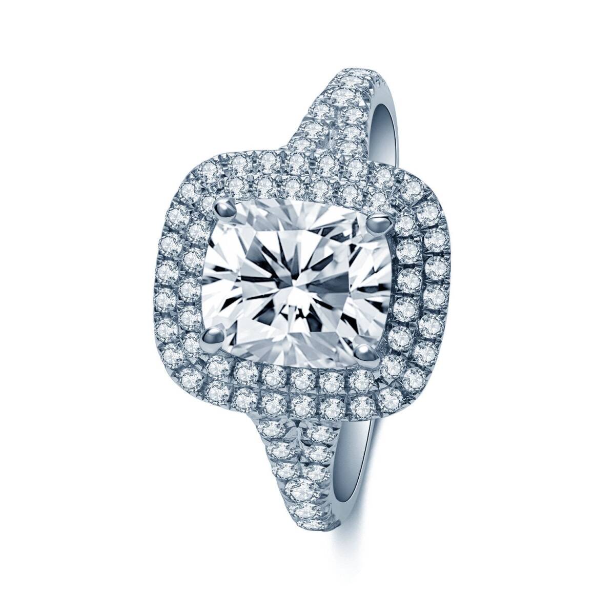 Brillar☆ブリジャール☆クッションカットダブルヘイローY字アームリング☆RI338☆モアサナイト拍卖