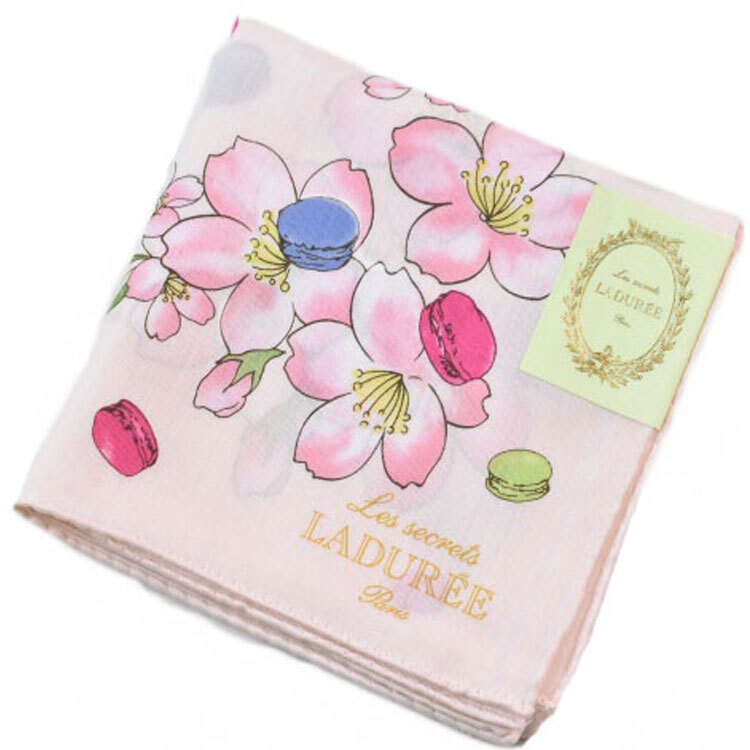 ラデュレ ハンカチ 1枚 レディース ブランド ピンク フラワー 桜 マカロン プリント 女性 婦人拍卖