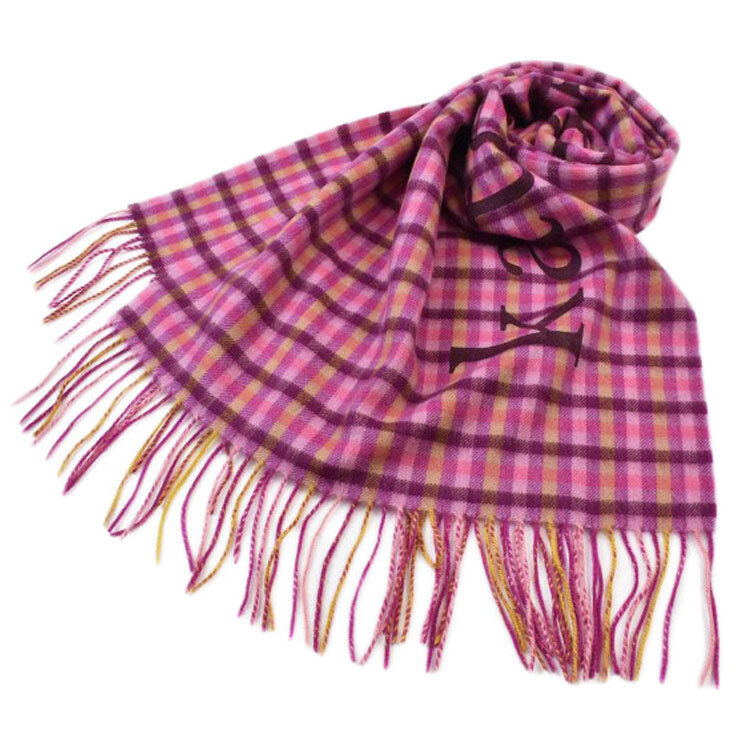 マフラー 大判 ケイト スペード ニューヨーク ブランド カシミヤ 100 チェック ピンク パープル イエロー拍卖