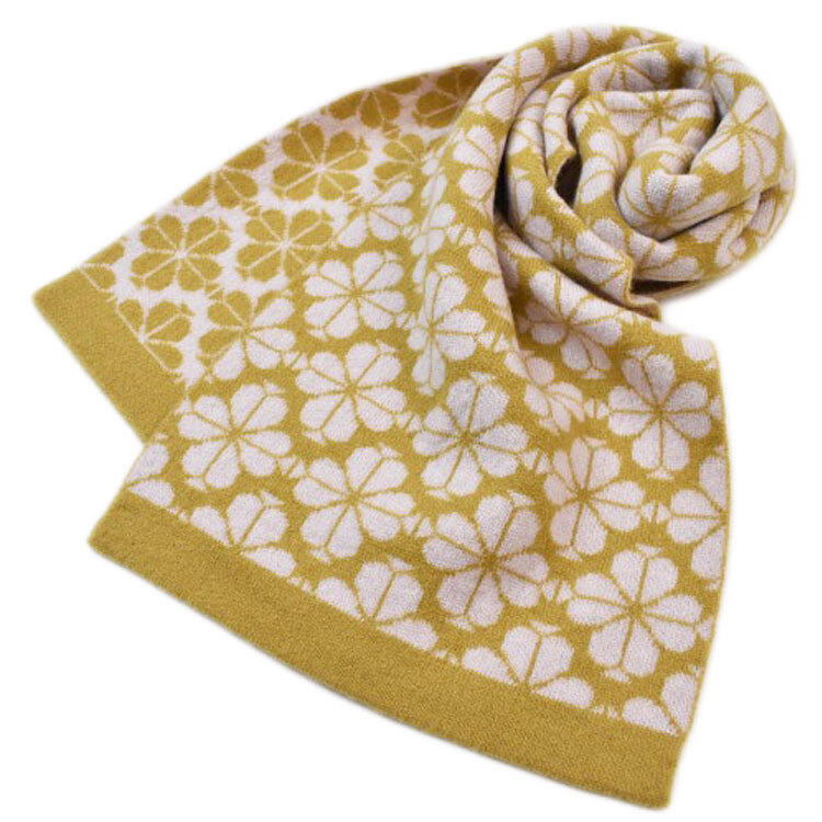 ケイト スペード ニューヨーク マフラー レディース ブランド ウール 100 ハート クローバー マスタード 白拍卖