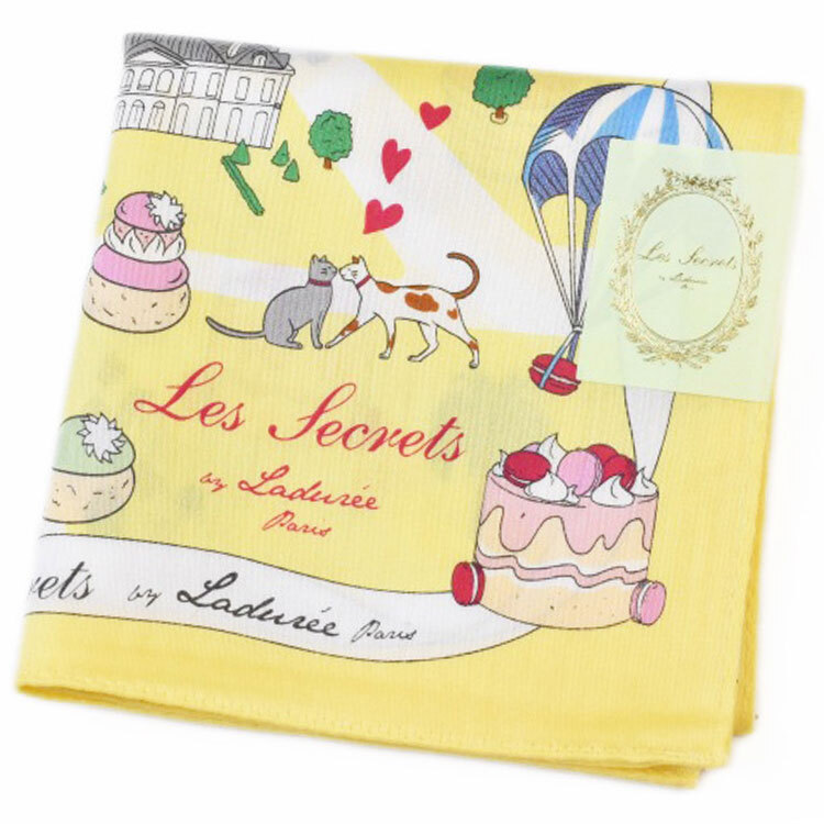 ラデュレ ハンカチ 1枚 レディース ブランド イエロー マップ マップ スイーツ 猫 プリント ロゴ拍卖