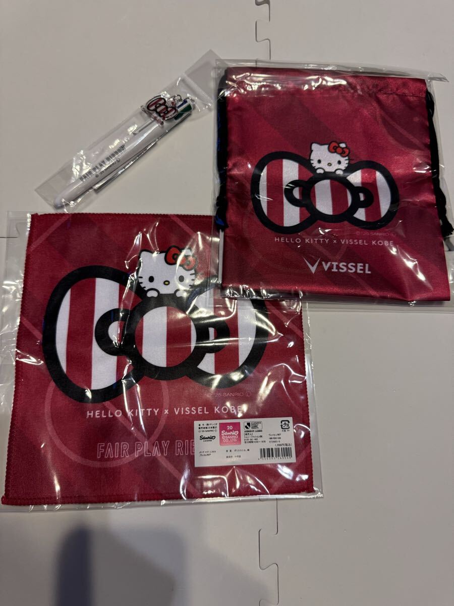 Jリーグ×ハローキティ Bic4色ボールペン(ヴィッセル神戸)ハローキティ 巾着 ハローキティ ミニタオル拍卖
