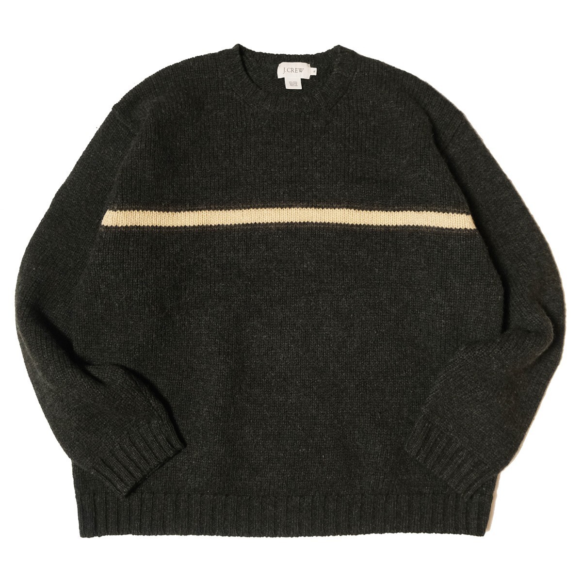 90's 00's Jクルー J.CREW ボーダー シェットランド ウール ニット セーター (M) 濃緑系 無地 クルーネック 90年代 00年代 旧タグ オールド拍卖