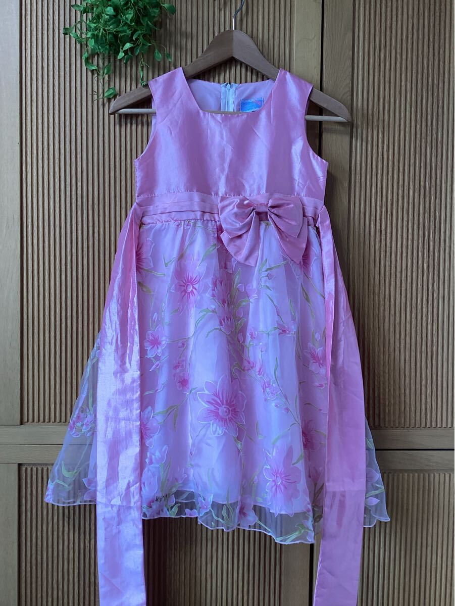 130美品Catherine Cottage ピンク チュール花柄リボン付きドレス(結婚式ワンピース120女の子ピアノ発表会衣装ブランドCキャサリンコテージ拍卖