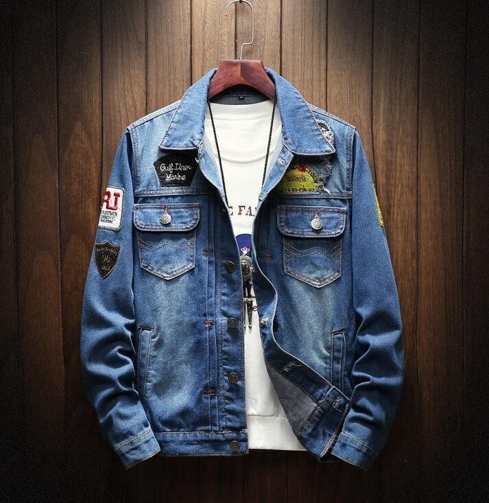 ☆新品着回し デニムジャケット メンズ ジージャン ユーズド加工 ダメージ 紳士 アウター ワッペン付き アメカジ サイズ選択可拍卖