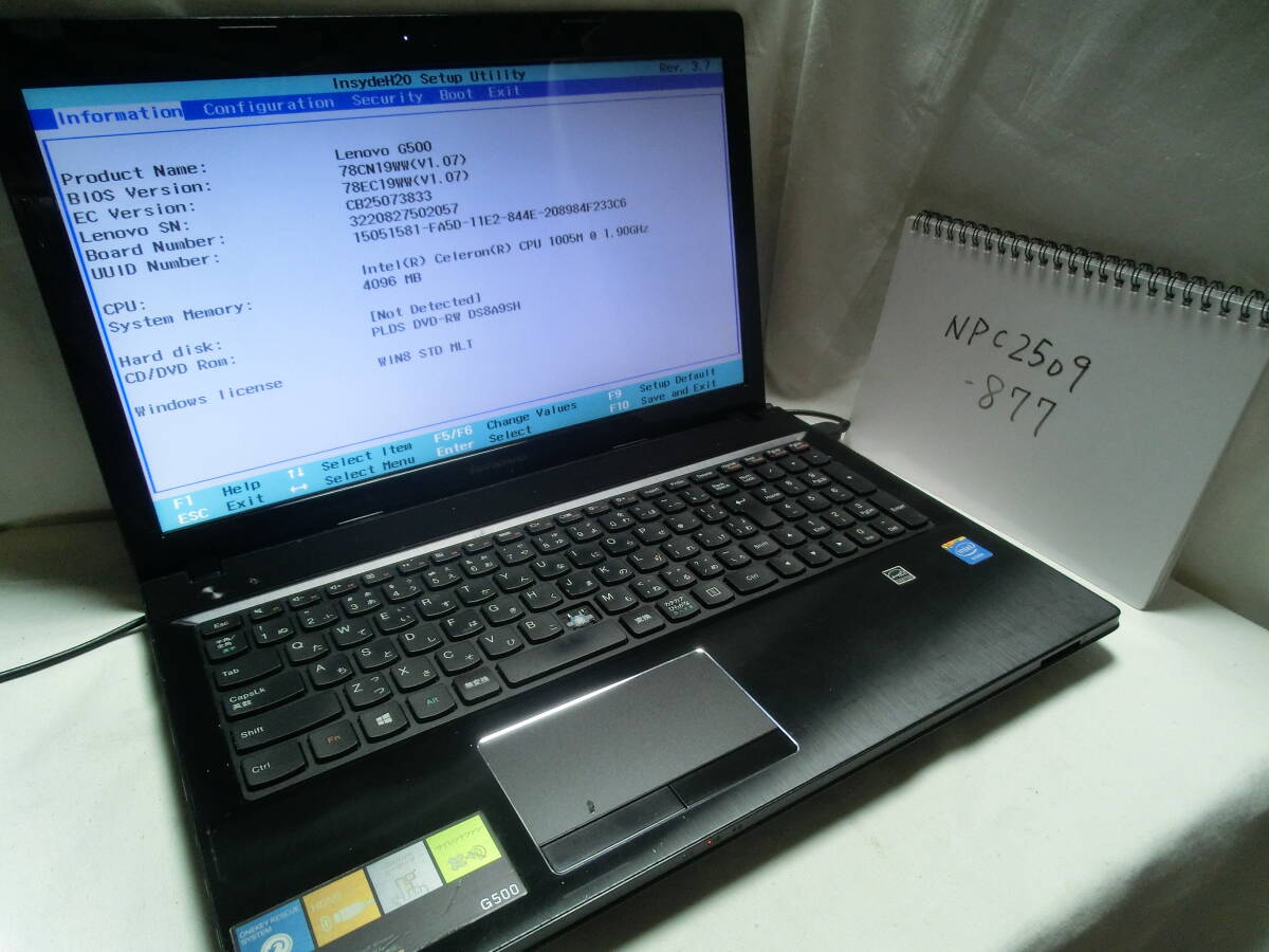 【ジャンク】Lenovo G500 20236(キーボード不調)/Intel Celeron 1005M/メモリ4GB/ストレージ無/管:NPC2509-877拍卖