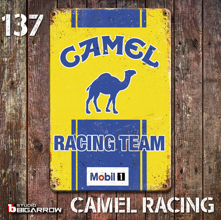 137 ブリキ看板 20×30㎝ CAMEL RACING キャメル ガレージ メタルプレート アメリカンインテリア USフェンス 世田谷ベース拍卖