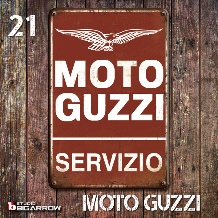 21 ブリキ看板 20×30㎝ MOTOGUZZI モトグッチ ガレージ メタルプレート アメリカンインテリア USフェンス 世田谷ベース拍卖