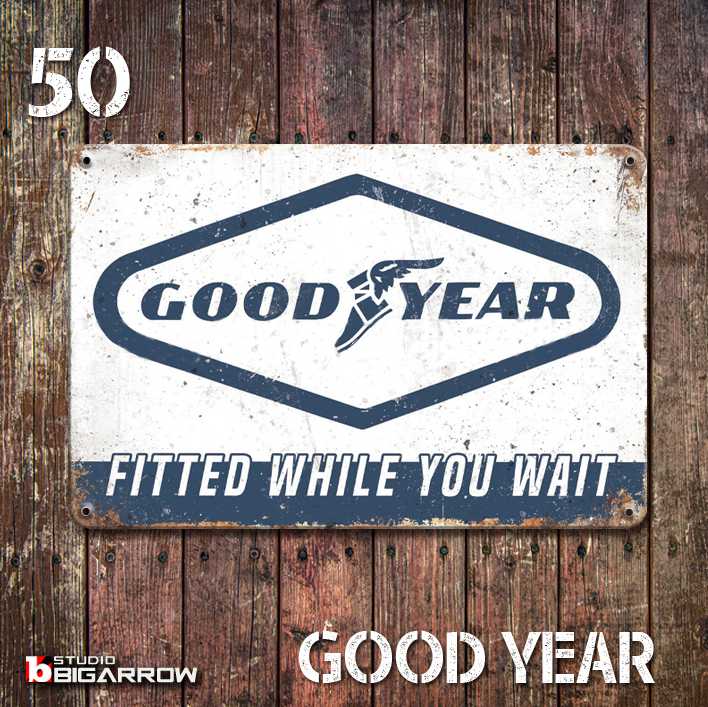 50 ブリキ看板 20×30㎝ GOOD YEAR グッドイヤー ガレージ メタルプレート アメリカンインテリア USフェンス 世田谷ベース拍卖