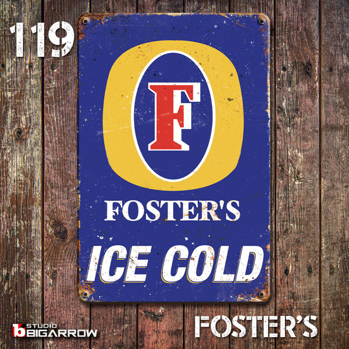 119 ブリキ看板 20×30㎝ FOSTER'S フォスターズ ガレージ メタルプレート アメリカンインテリア USフェンス 世田谷ベース拍卖