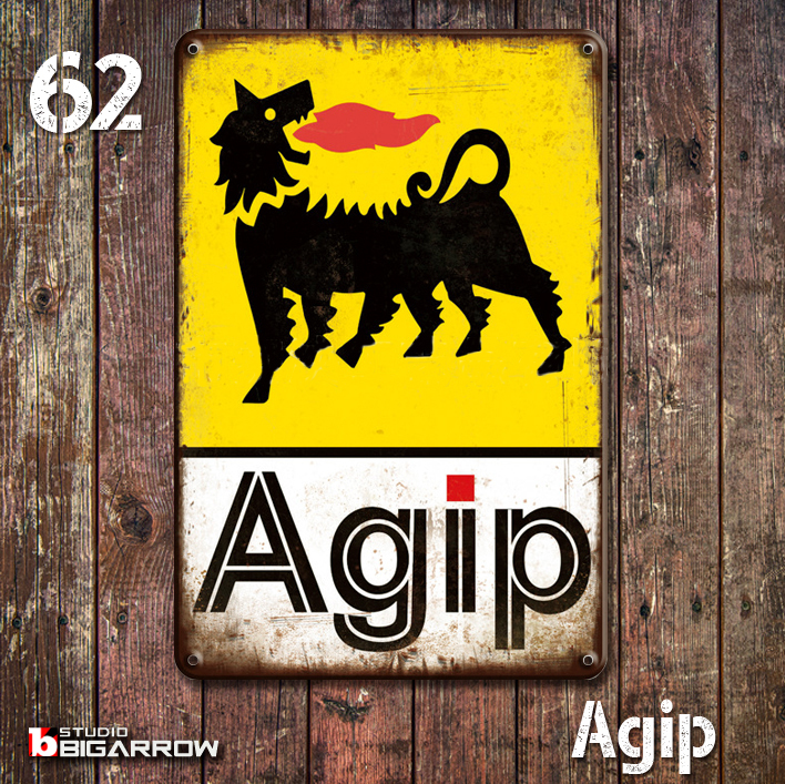 62 ブリキ看板 20×30㎝ AGIP アジップ ガレージ メタルプレート アメリカンインテリア USフェンス 世田谷ベース拍卖