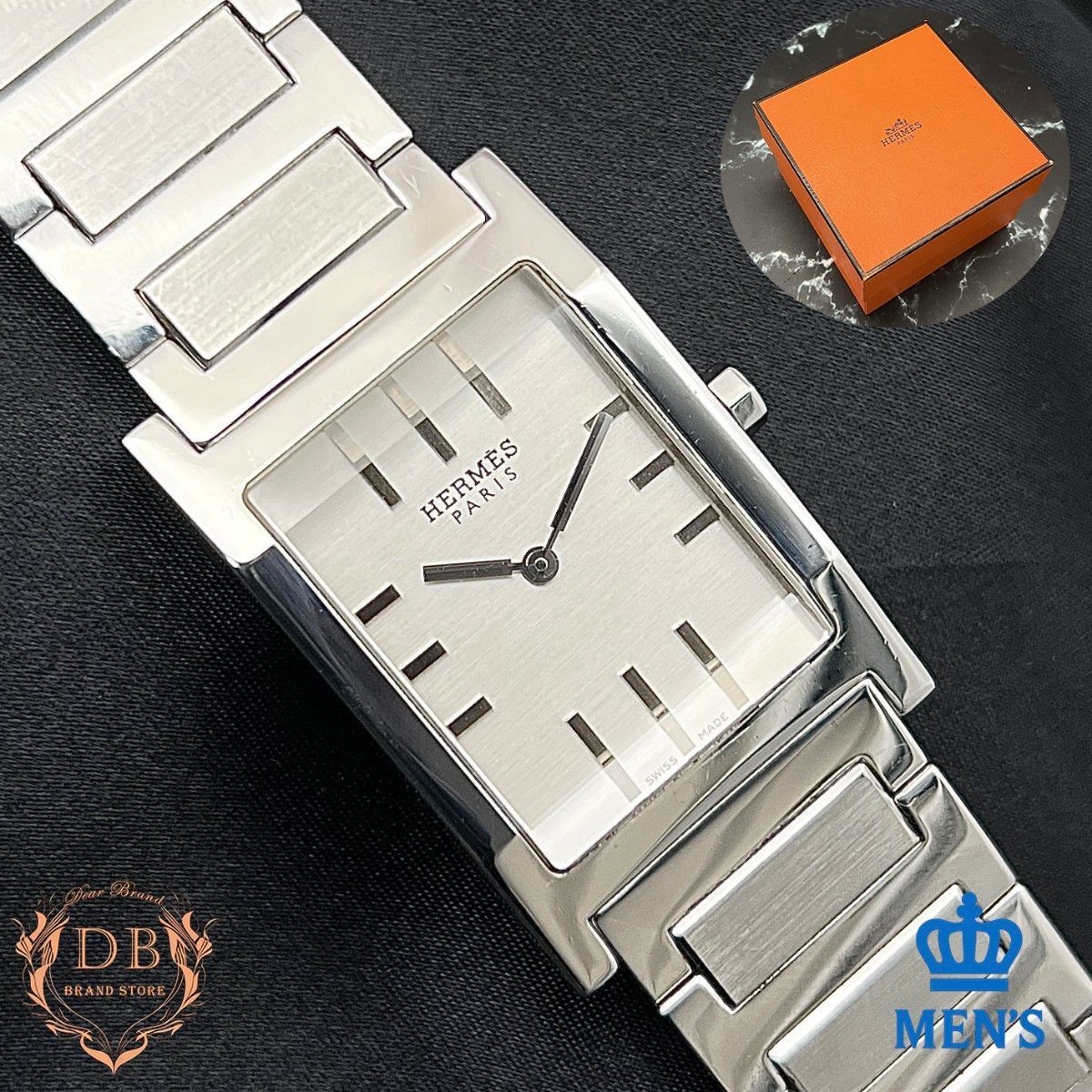 【箱付】 エルメス タンデム シェル文字盤 新品電池 ビジネス TA1710 Hermes メンズ 時計 シルバー H ラグジュアリー 稼働 鑑定済み Auth拍卖
