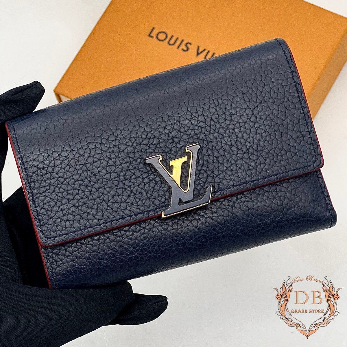 ルイヴィトン カプシーヌコンパクト マリーヌルージュ ネイビー ゴールド金具 Louis Vuitton レディース 財布 紺 レッド 鑑定済み Auth拍卖