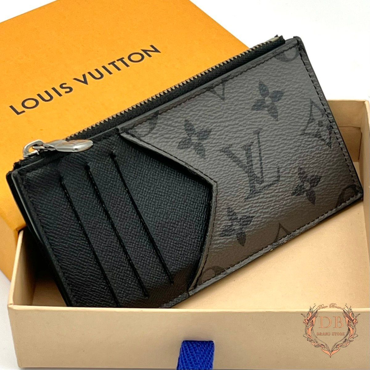 ルイヴィトン モノグラム エクリプスリバース コインカードホルダー シルバー Louis Vuitton メンズ 財布 黒 グレー 鑑定済み Auth拍卖