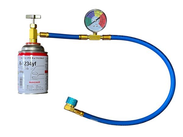 ★R1234yf HFO1234yf ガス缶付き!圧力メーター式一体チャージングロングホース拍卖