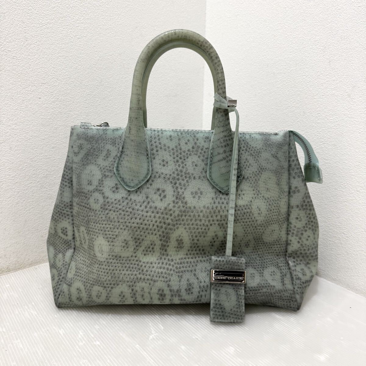 D(0912g6) GIANNI CHIARINI ジャンニキャリーニ スケルトン ハンドバッグ レオパード柄 約24cm×29cm×16cm 拍卖