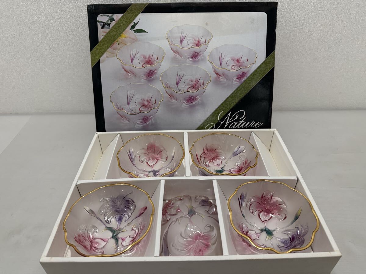 D(0912y4) ADERIA アダリア ADERIA GLASS アダリアグラス Nature ボールセット デザートボール 金彩 鉢 ボール 5客 セット拍卖