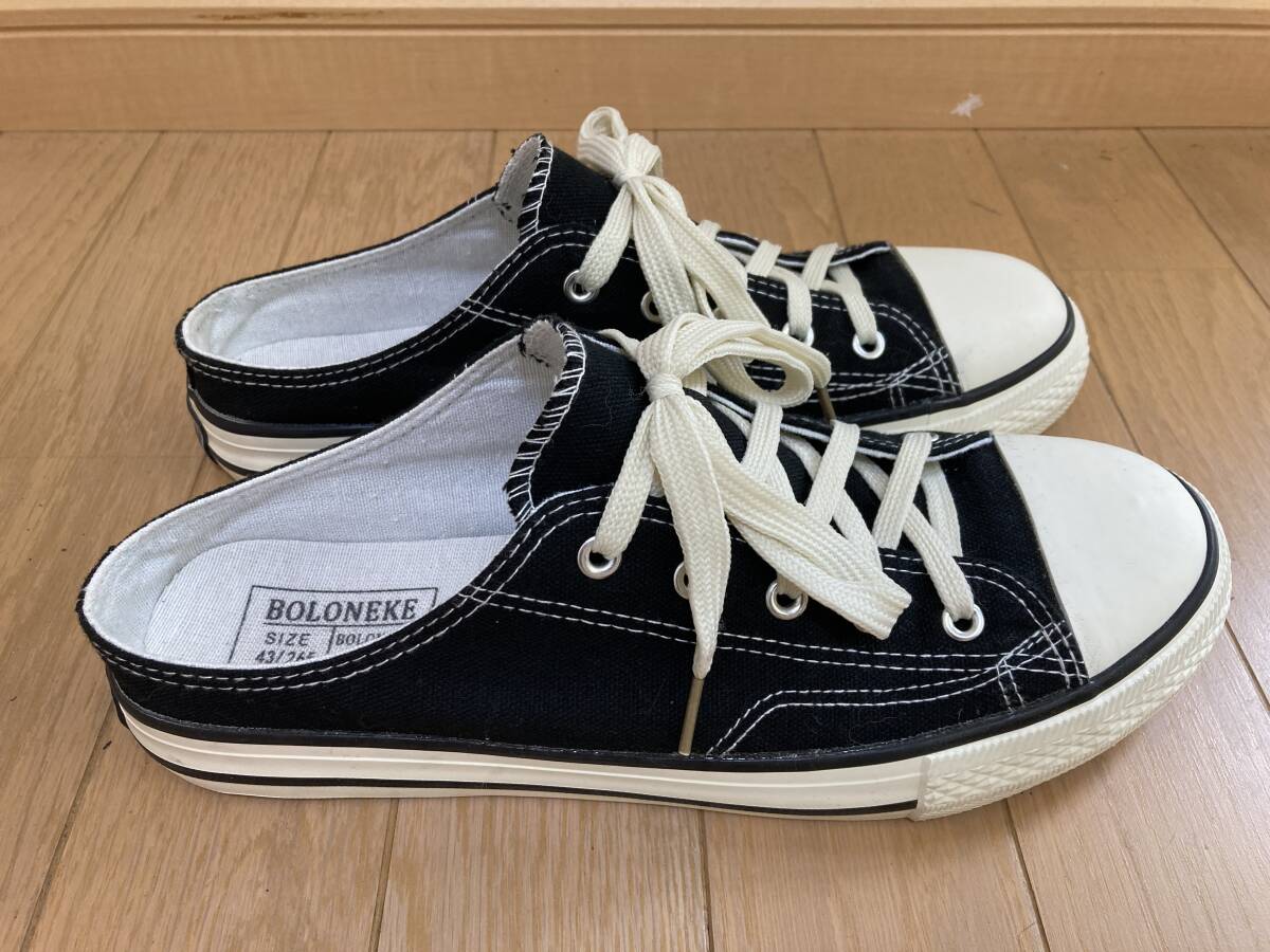 【新品・未使用】26.5cm スニーカー(かかと無し)スリッポン サンダル 「黒」 キャンバス生地拍卖