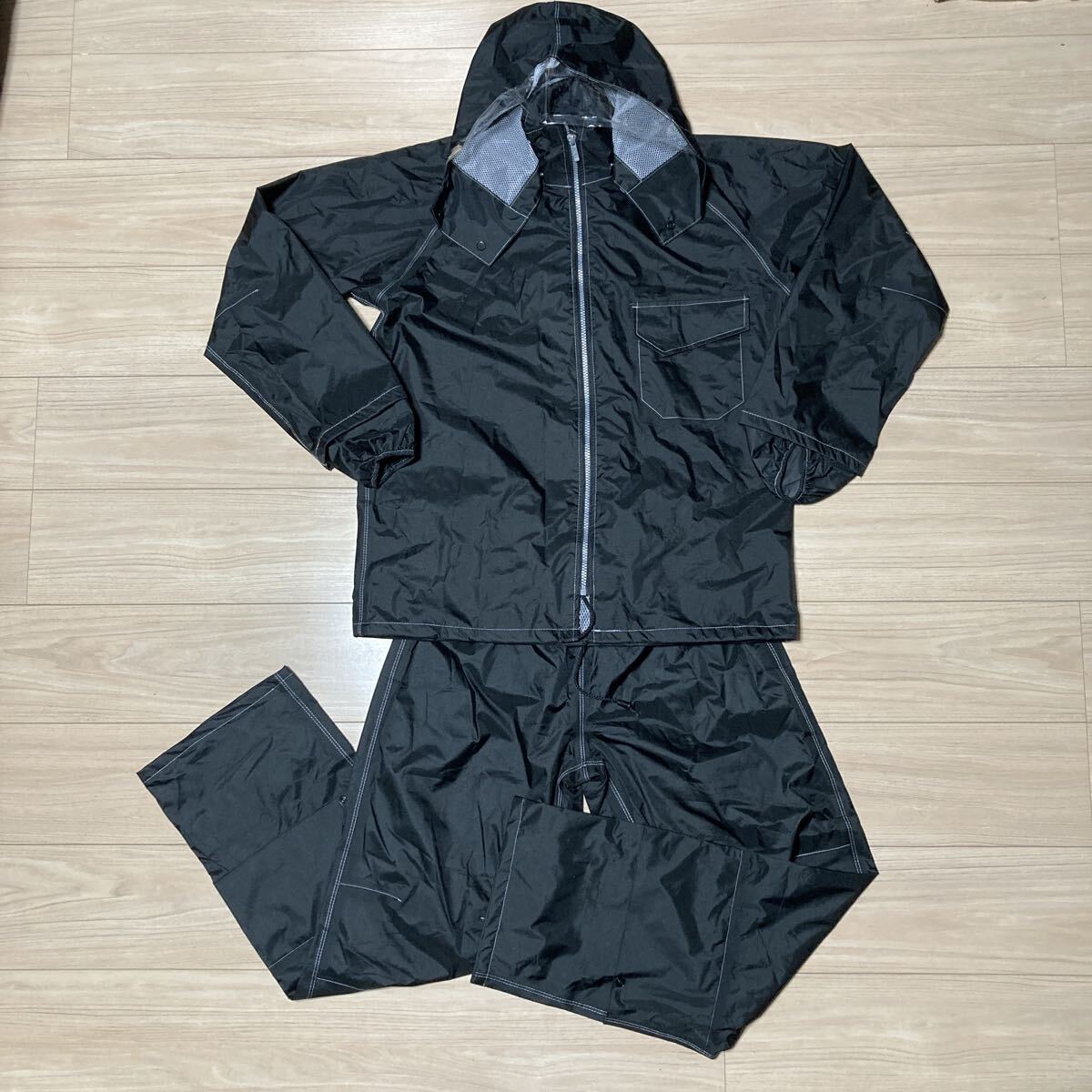 Makku OUTDOOR WEAR マック レインウェア レインスーツ ウィンドブレーカー 上下セット セットアップ Mサイズ 黒 撥水拍卖