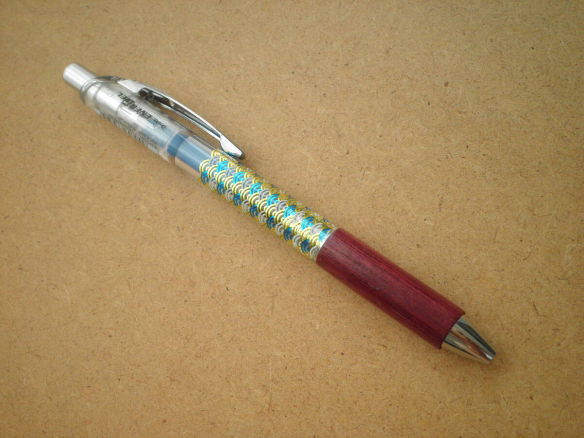 ぺんてる エナージェル 和柄 青海波 0.5mm インク色 ターコイズブルー  樹種 パープルハート 12mm総ストレート(現物品)拍卖