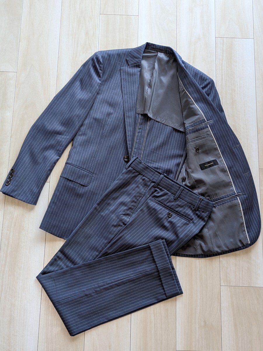 VISARUNO ヴィサルノ ピンストライプ柄 2B セットアップ スーツ REDA SUPER110's BLUE系 170Y76A ビサルノ 拍卖