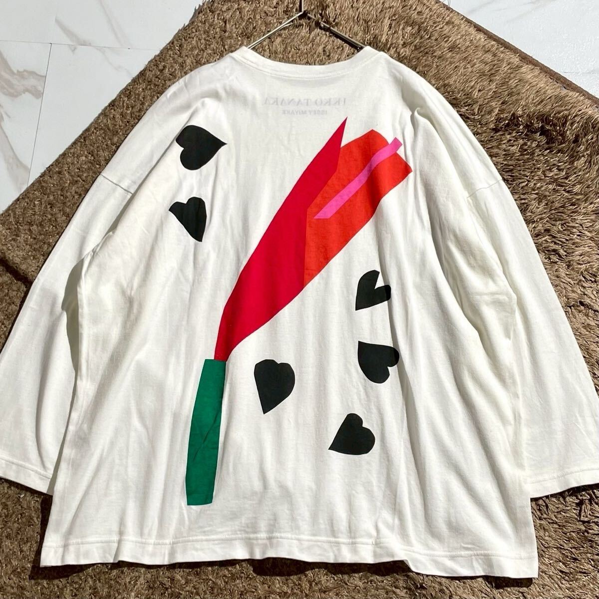 極美品 L相当◎IKKO TANAKA ISSEY MIYAKE Botanical Gardeen 田中一光 イッセイミヤケ コラボ ロンT 長袖カットソー 植物園 白 プリント 花拍卖