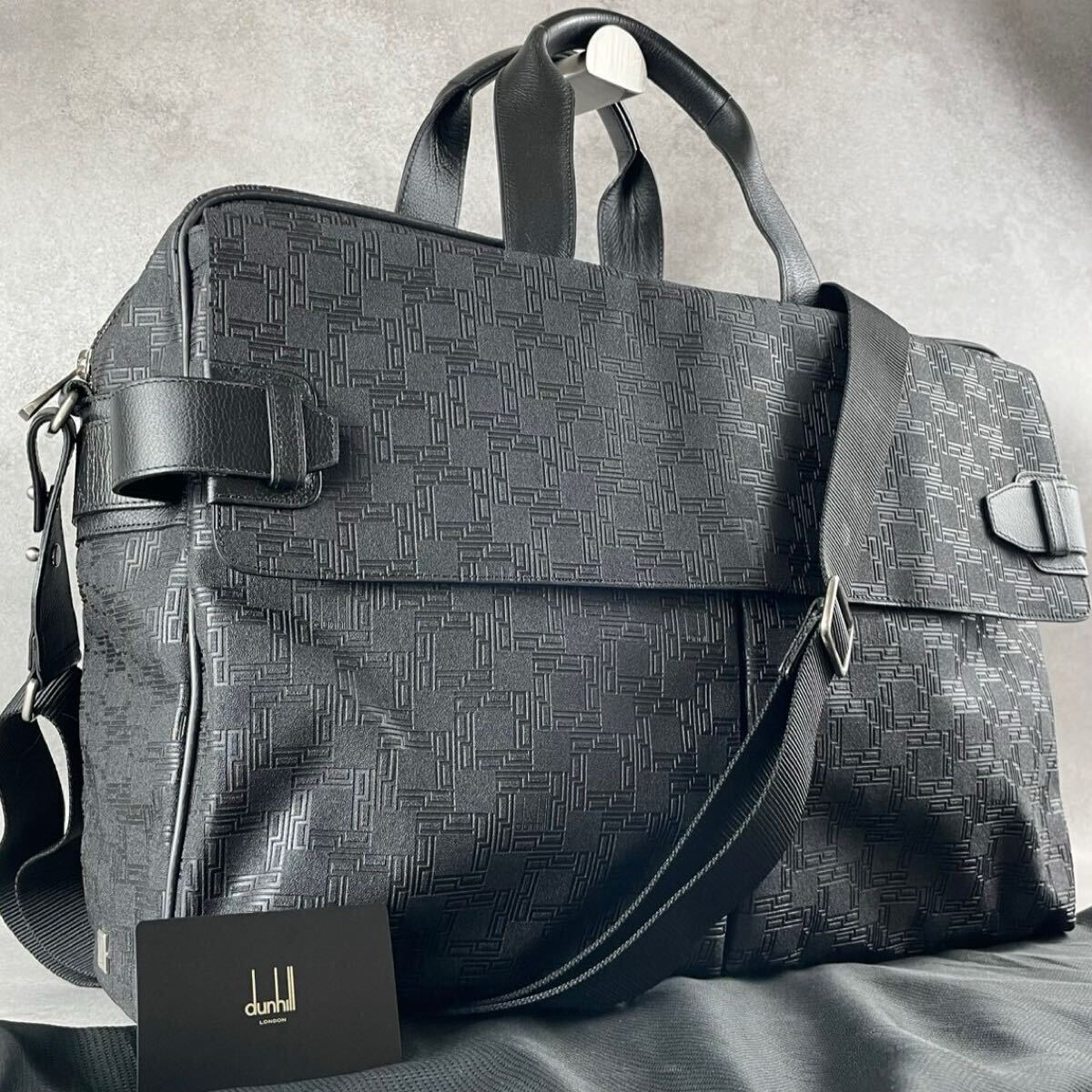 近年モデル 極美品 2way◎dunhill D8 総柄 大容量 A4 PC◯レザー PVC ビジネスバッグ ショルダーバッグ ブリーフ ボストン ダンヒル 黒 拍卖