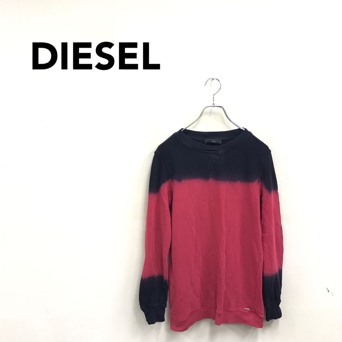 2K2615-U◆DIESEL ディーゼル バイカラー袖ジップグラデスウェットシャツ トレーナー Y2K◆sizeXS 赤 レッド 黒 ブラック拍卖