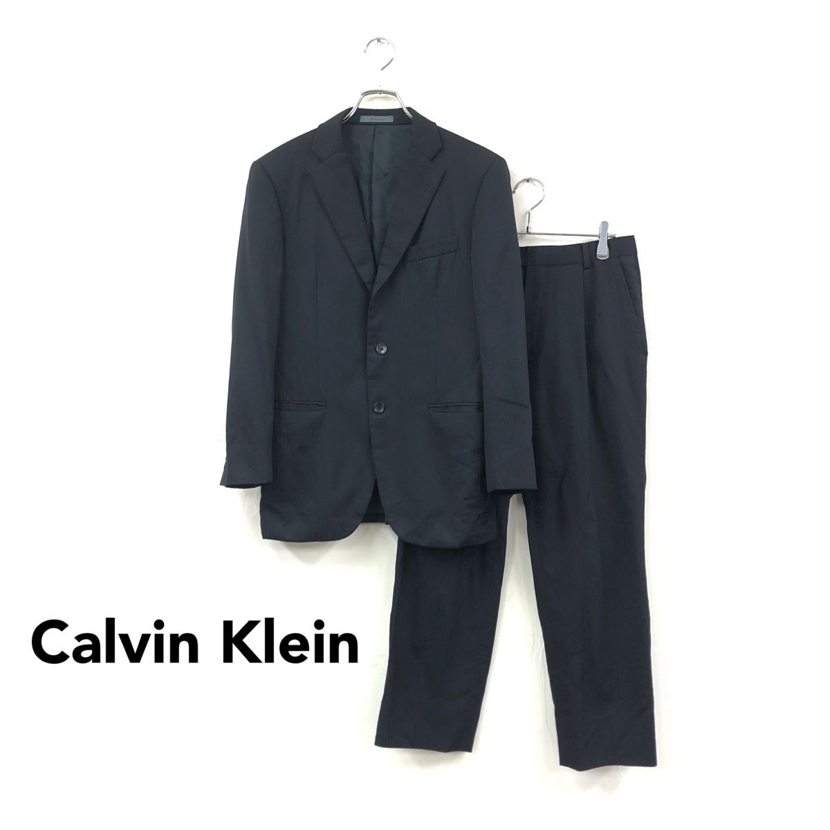 2K3129-Y-N◆Calvin Klein カルバンクライン セットアップスーツ シングル ノッチド 総裏 センターベント ワンタック ◆size34 ブラック 毛拍卖