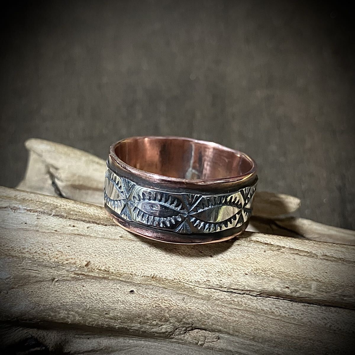 スタンプワーク シルバー カッパー リング 指輪 21.5号 #インディアンジュエリー ネイティブアメリカン ナバホ族 Sterling 925拍卖