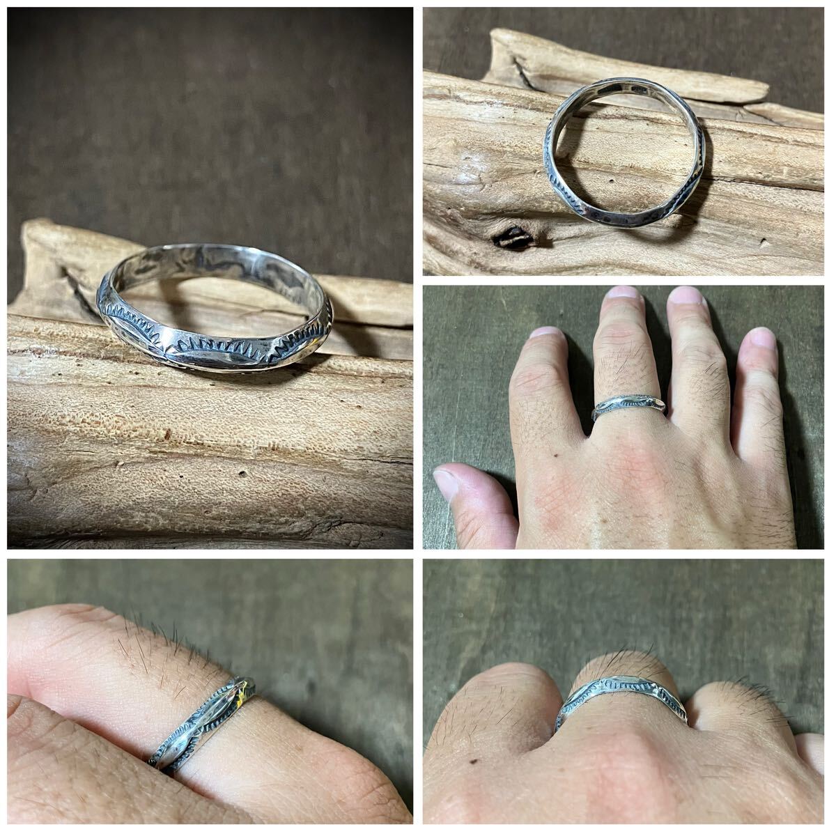 silver950 トライアングルワイヤー スタンプワーク シルバー リング 指輪 21号 #インディアンジュエリー ネイティブアメリカン 925拍卖