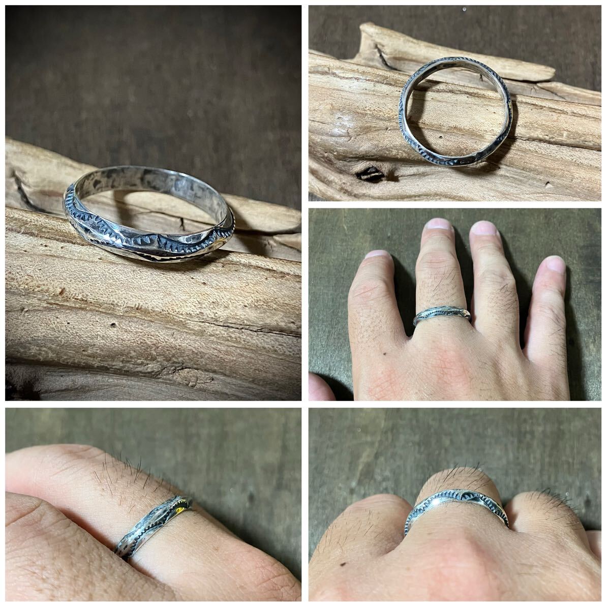 silver950 トライアングルワイヤー スタンプワーク シルバー リング 指輪 21.5号 #インディアンジュエリー ネイティブアメリカン 拍卖