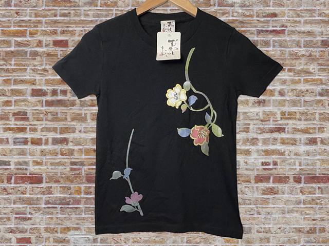 黒 Sサイズ むかしむかし レディース 半袖Tシャツ 和柄 花柄拍卖