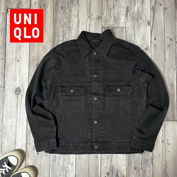 ☆UNIQLO ユニクロ☆2ndタイプ ブラック デニム ジャケット Gジャン ストレッチ size(M) S2557拍卖