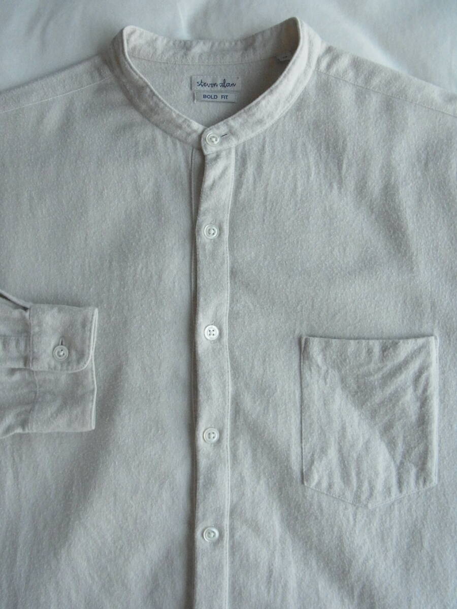 steven alan  スティーブンアラン コットン起毛素材 ワイドシルエット バンドカラーシャツ サイズ M 日本製 オフベージュ系拍卖