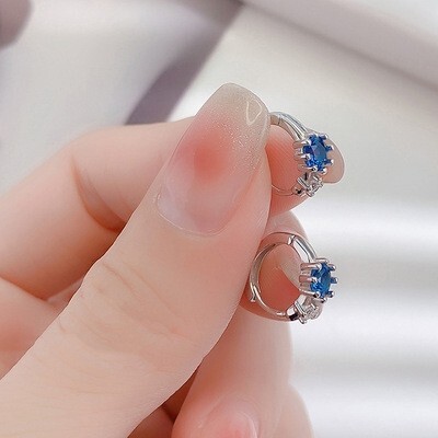 ブルートパーズ サファイア カラー ダブルダイヤ フープピアス シルバー拍卖