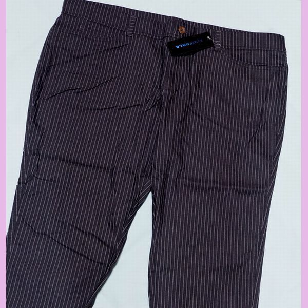 Last LUMFORLE 5L 股下68 ウルトラストレッチ 裏起毛 ラク伸び美脚パンツ 黒ストライプ 大きいサイズ拍卖