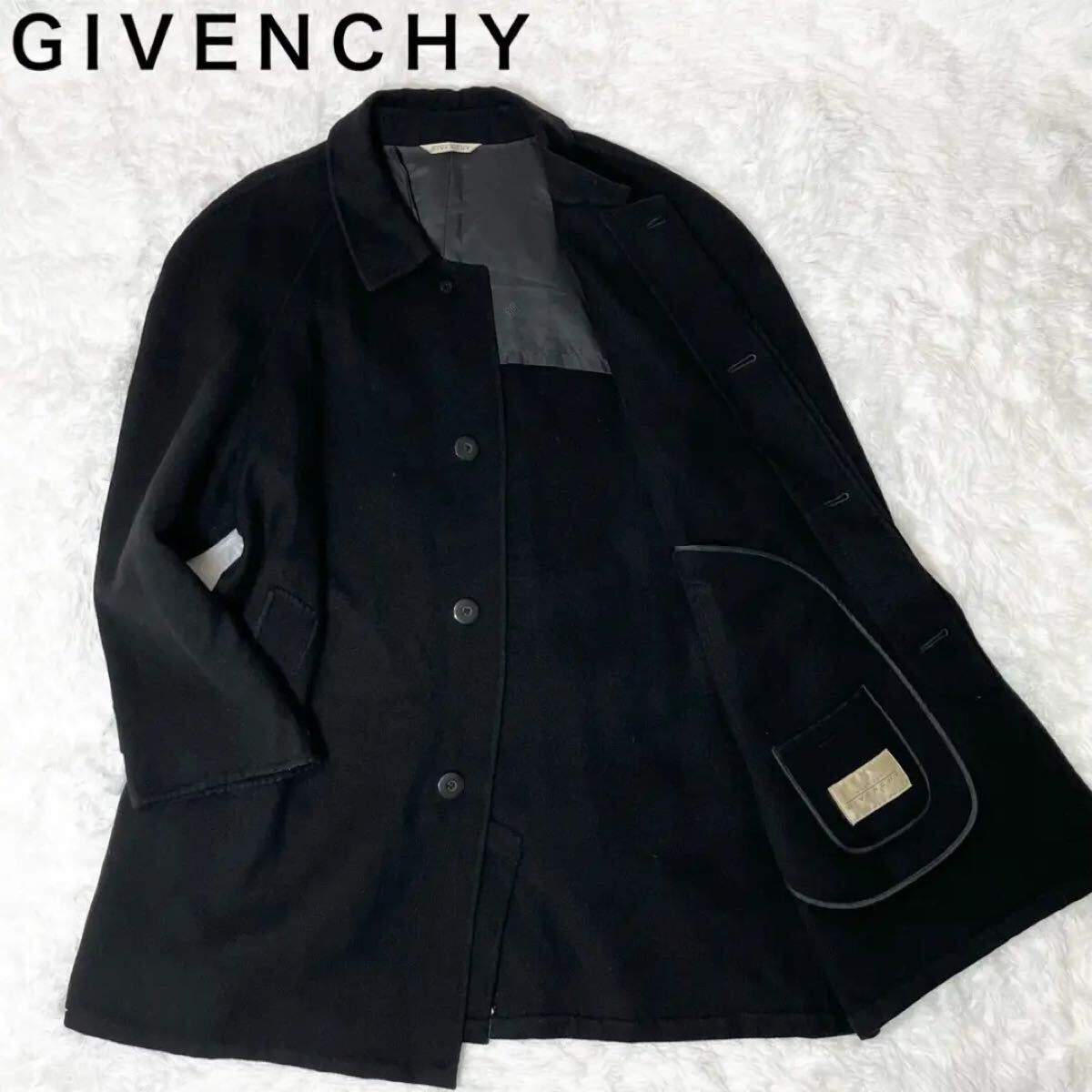 ジバンシー GIVENCHY カシミヤ ロングコート メンズファッション アウター アパレル L ブラック black 黒 オリジナルボタン ロゴボタン拍卖