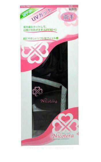 新品即決ニコテラ レディースゴルフグローブ 両手用 ブラック L拍卖