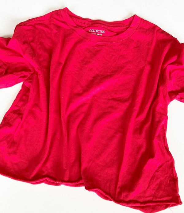 【COLOR TEE】赤色☆裾切りっぱなし☆ショート丈☆Tシャツ拍卖