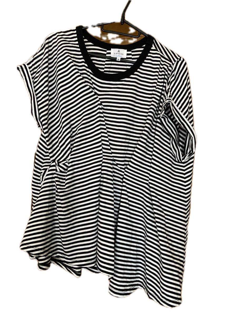 LANVIN黒/白ボーダーアシンメトリー半袖カットソー拍卖