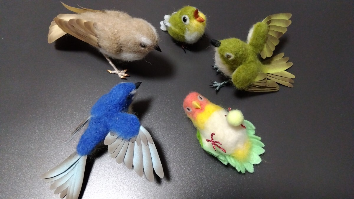手作り 激安 羊毛フェルト 小鳥 5羽 まとめてセット拍卖