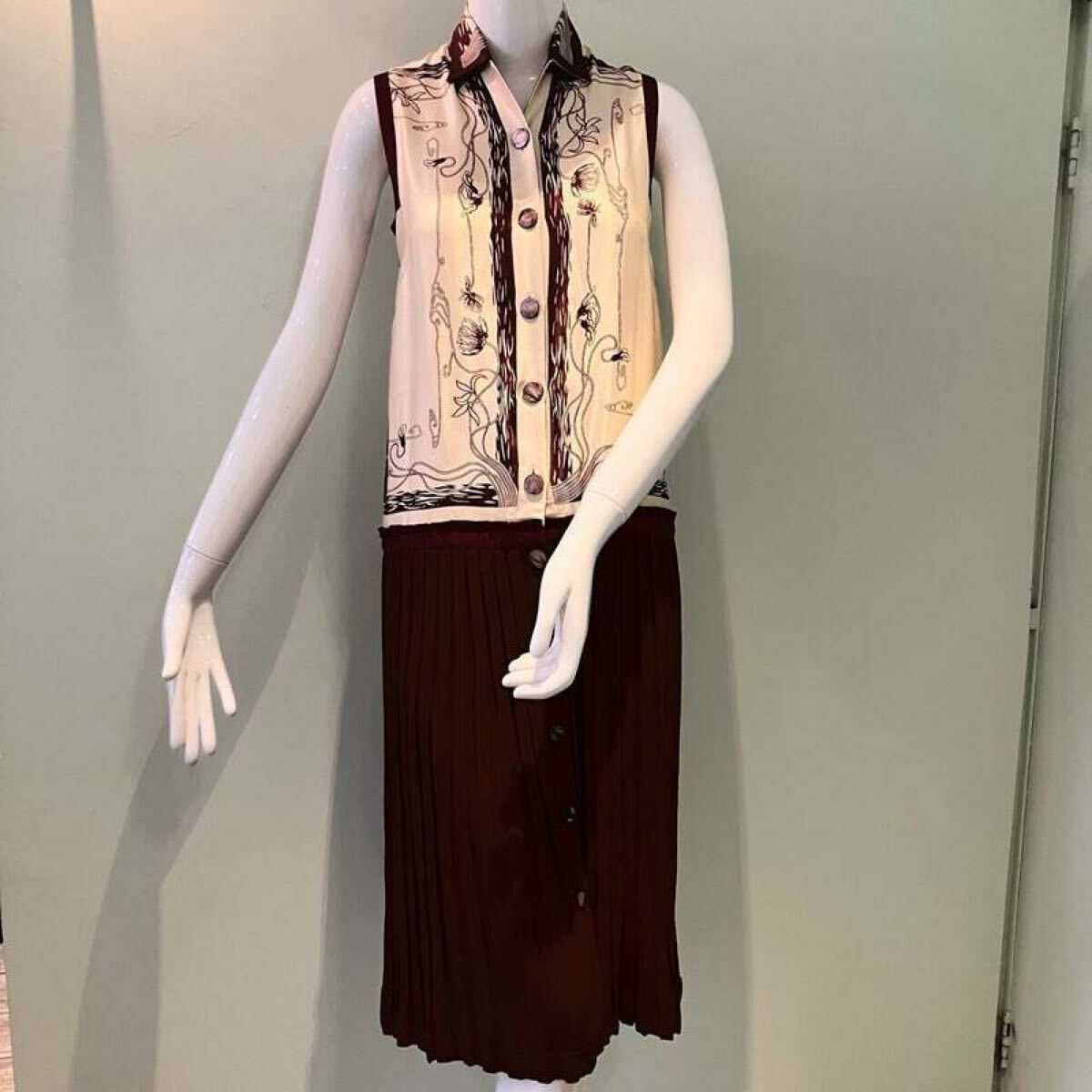 【OP52】美品 HERMES エルメス シルク プリーツ ワンピース 34拍卖