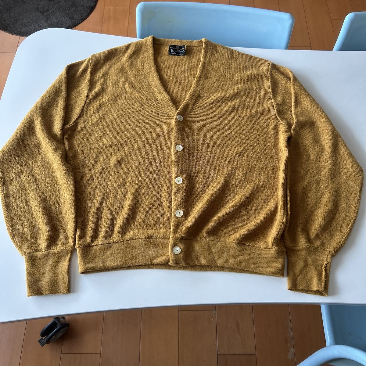 70S PURITAN 無地 アクリルカーディガン サイズXL マスタード 状態良し拍卖