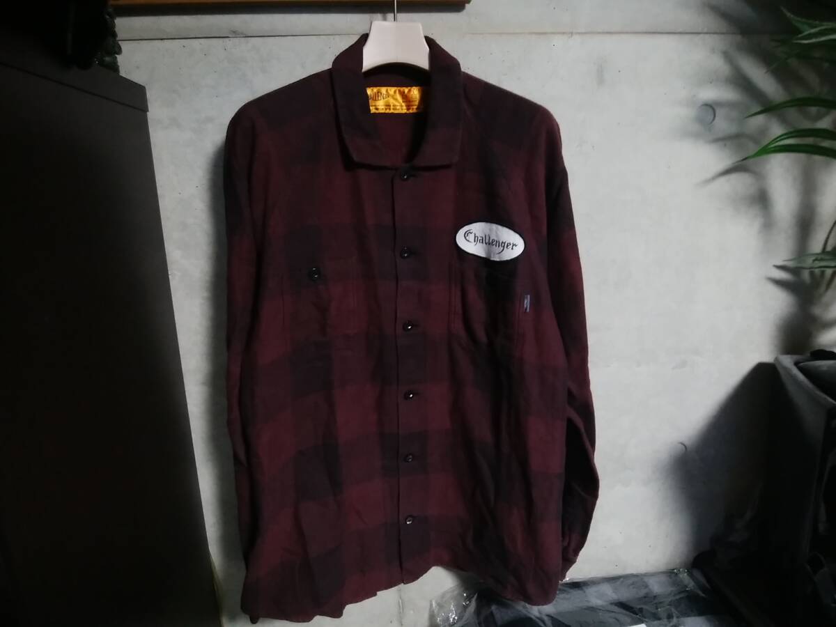 【CHALLENGER チャレンジャー 】バッファローチェックシャツM 日本製 楕円形ワッペン刺繍デザイン入り 限定 人気アイテム ネルシャツ拍卖